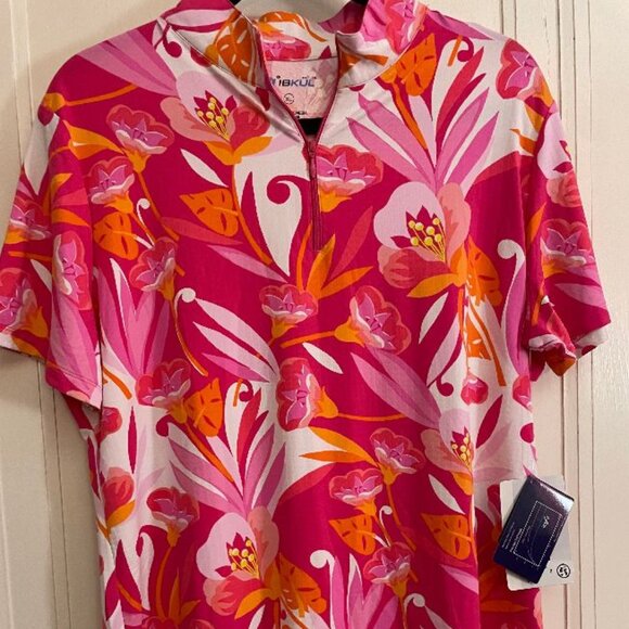 NWT Ladies IBKUL PINK CORAL Short Sleeve Mock Golf Shirt XL - Picture 2 of 6
